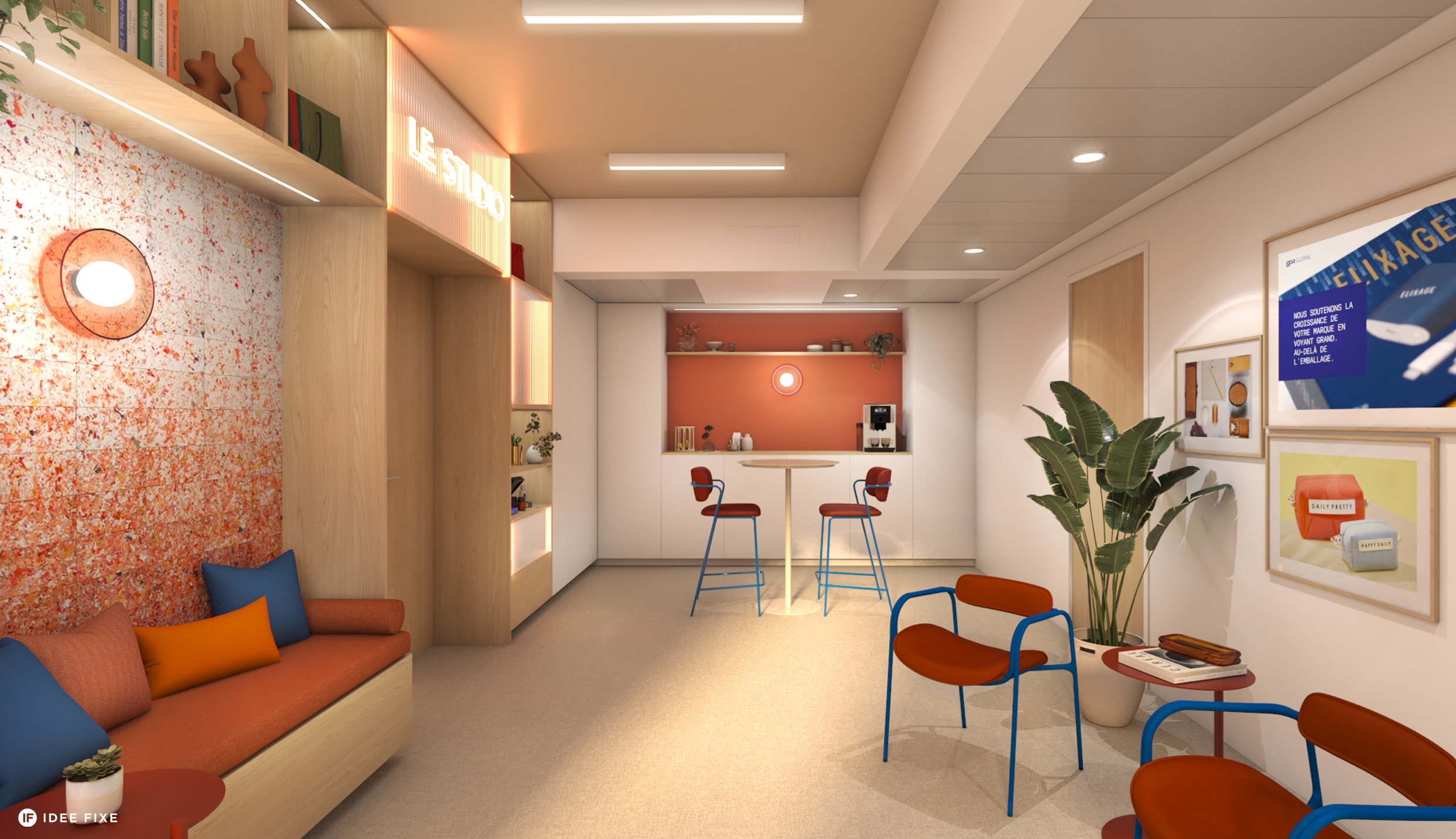 Vue 3D agencement showroom